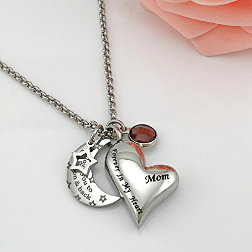 YOUFENG Urn Necklaces for Ashes I Love You to the Moon and Back for Mom Cremation Urn Locket Birthstone Jewelry2