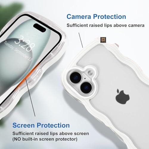Image of Back Cover for iPhone 16, Cute Curly Wave Case, Shock Proof, Grip, Soft TPU & Girls Stylish, Camera Bump Protector for iPhone 16 (White)