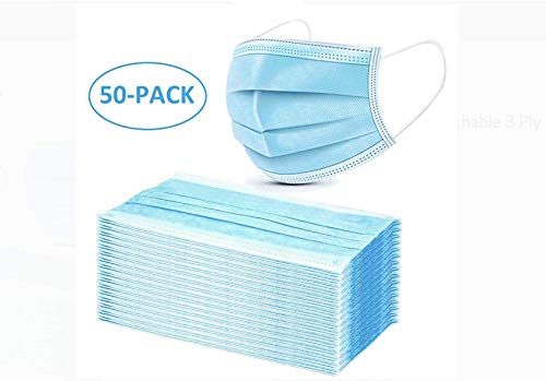50Pcs Disposable 3-PLY Non-woven Earloop Face Respirator for Children and Adults-Blue