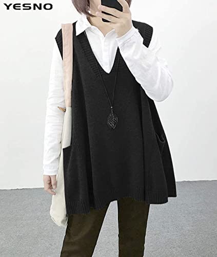 Yesno WM9BLACKM Sweater Vest Women Loose Swing Cotton Cute Oversized Knit Pullover Sleeveless Sweater Tops thumb #1