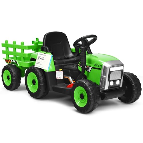 COSTWAY 12V 3-Gang Traktor mit abnehmbarem Anhänger und 2,4G...