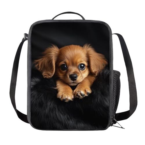 3D Realistic Puppy Print Student Essentials Backpack Set – 3-Piece Matching Bookbag, Insulated Lunch Box, Pencil Pouch, Durable Comfortable Carry, Ideal for High School & College4