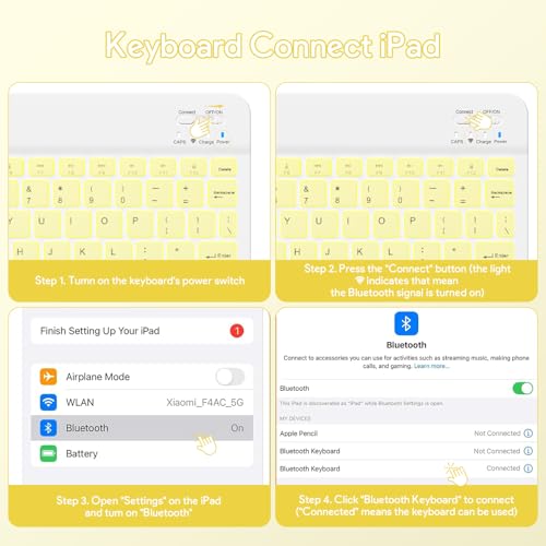 Image of YBING for iPad A16 Case with Keyboard & iPad 10th Generation 10.9 inch 2022, 360 Rotation Magnetic Cover with 7-Color Backlit Wireless Detachable Keypad with Pencil Holder (Yellow)