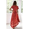 PRETTYGARDEN Women's Casual Long Summer Dresses Boho Floral Wrap V Neck Short Sleeve Split Maxi Beach Dress (Red -1,Medium)