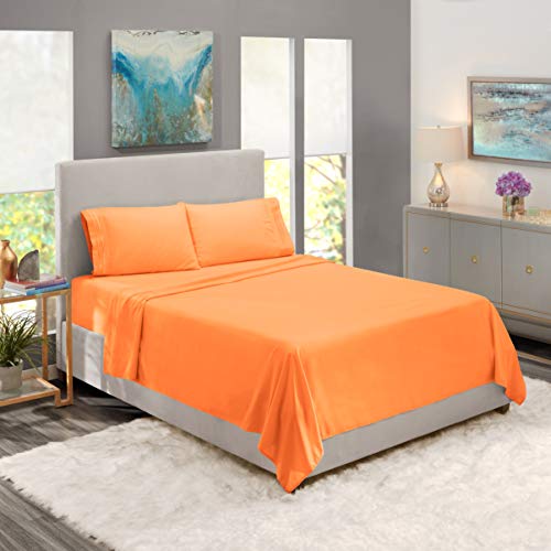 Image of Nestl Full Bed Sheet Set - Light Orange - 4-Piece Deep Pocket | Instantly Soft, Night-One Ready (No Wash Required). Fits 16-Inch Deep Pockets, 360-Degree Elastic Grip