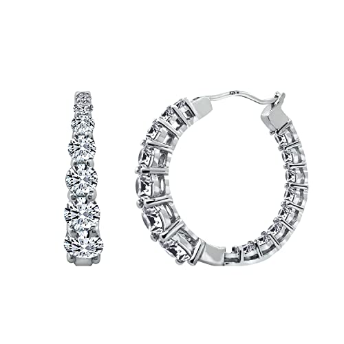 Amazon Collection Platinum Plated Sterling Silver Hoop Earrings set with Graduated Infinite Elements Cubic Zirconia (3.76 cttw), 1" Diameter