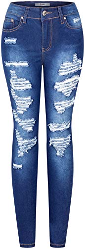 BodiLove Women's High Waist Rise 5 Pockets Skinny Comfy Jeans Zip Button Closure efc6 Medium Blue 7