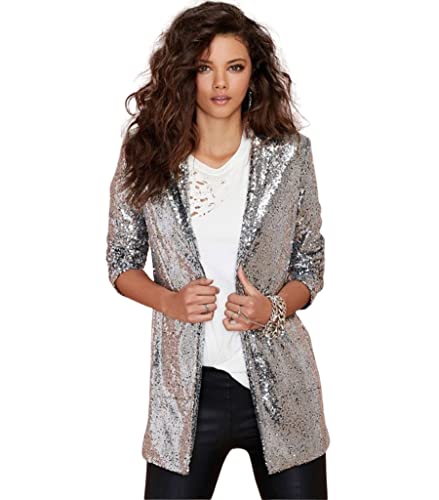 ebossy Women's Stylish Sequin Blazer Jacket Open Front Lightweight Slim Bling Stage Coat Outfits
