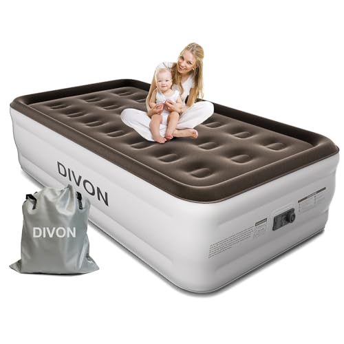 Image of DIVON Twin Air Mattress with Built in Pump Raised, 2 Min Self Inflatable Mattress, 18'' Blow up Mattress for Adults, 330 LBS Portable Air Bed for Guest, Camping, Travel & Floor, Brown