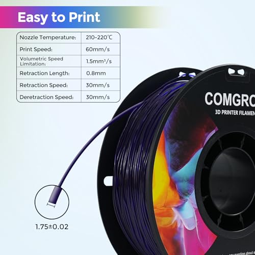 Image of Comgrow TPU Filament 1.75, Flexible 3D Printer Filament, 95A Soft fit Most 3D Printers Dimensional Accuracy + /- 0.02mm TPU Transparent Purple 1kg (2.2lbs)