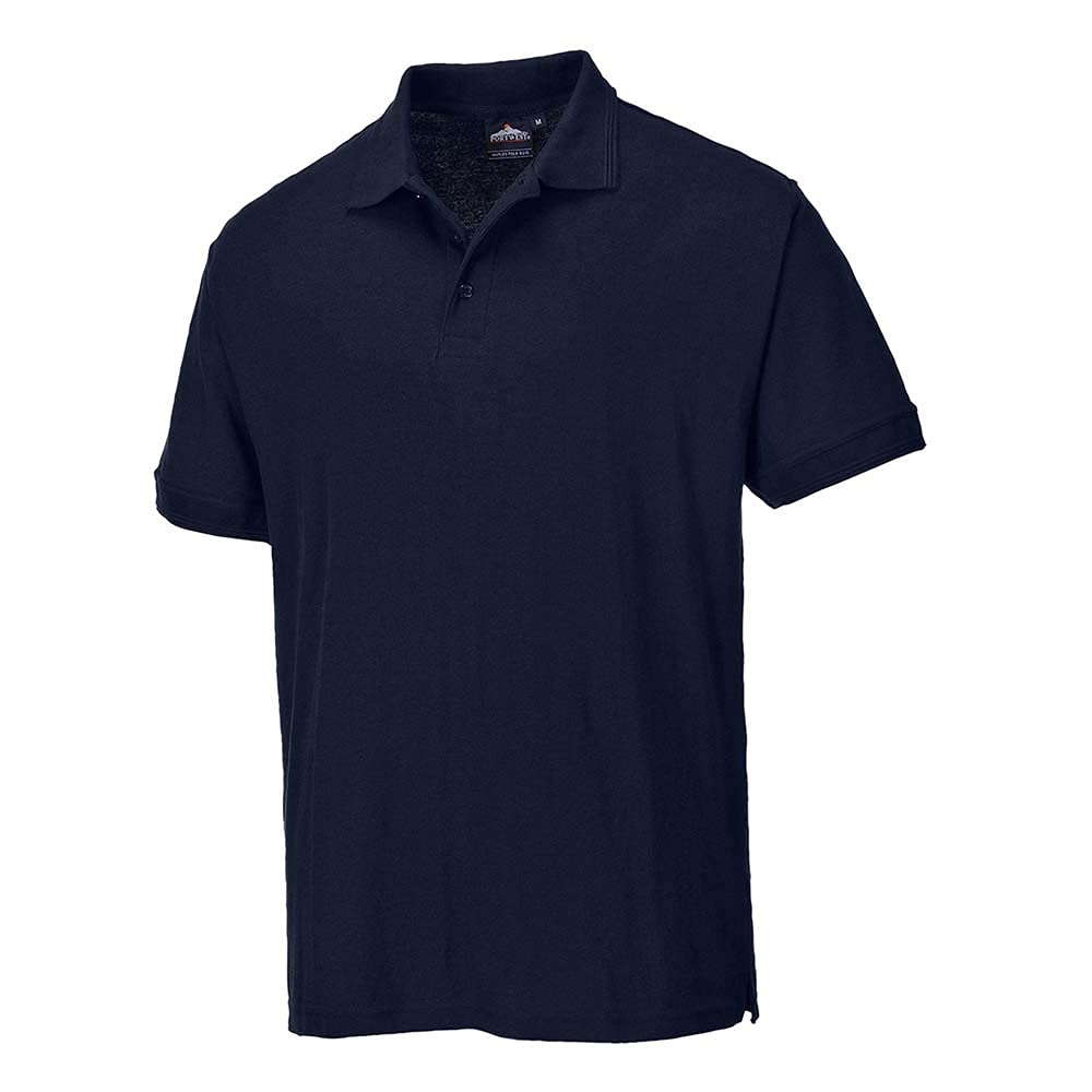 Portwest B210 Naples Mens Polo Shirt Short Sleeve Pique Knit Polycotton Corporate Workwear Uniform UPF 40 Plus UV Protection Rib Collar Cuffs Twin Stitched Seams, Navy, S