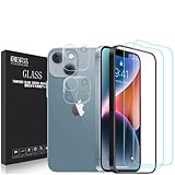 【目に優しい! 4枚セット】iPhone 14ガラスフィルム ブルーライトカット 2枚+レンズフィルム2枚 6.1インチ 国産ガラス使用 極薄 気泡なし 硬度9H 液晶保護フィルム ラウンドエッジ ゴリラガラス アイフォン14 強化ガラス 意匠良品 (いPhone14, 4枚 ガイド枠付き ブルーライトカット)