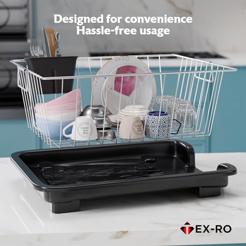 Image of TEX-RO Dish Drying Rack with Drainer Tray | Stainless Steel Vessel Drainer Basket for Kitchen | Utensils Drying Rack with Spout | Bartan Basket Stand for Sink | Kitchen Dish Rack, 29 cm