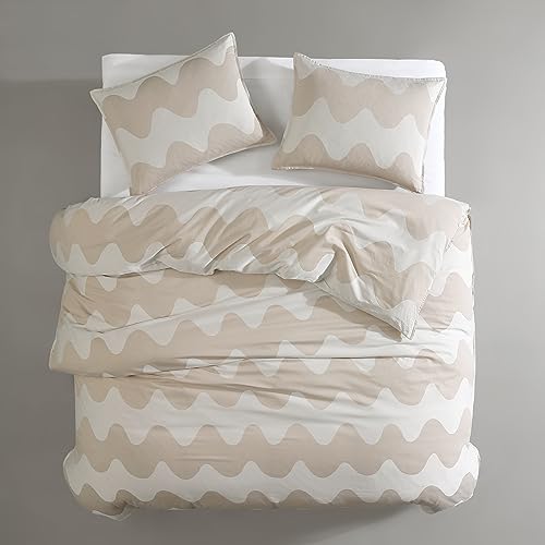 Image of MARIMEKKO - King Duvet Cover Set, Organic Cotton Bedding with Matching Shams, Luxury Home Decor, GOTS Certified (Lokki Beige, King)