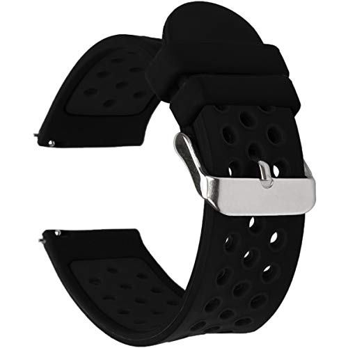 Universal 18mm 20mm 22mm 24mm Width Silicone Watch Band Replacement, Choose Size and Color (20mm, Black)