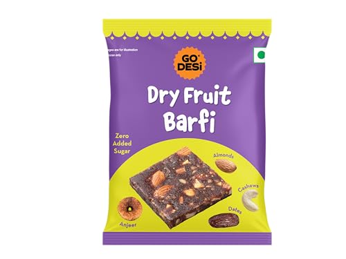 Image of GO DESi Dry Fruits Barfi, 400 grams Burfi, 20 Individually Wrapped Burfi, Dates Bar, Indian Mithai, Indian Sweets Gift Pack, Healthy Snacks Sweets, No Added Sugar