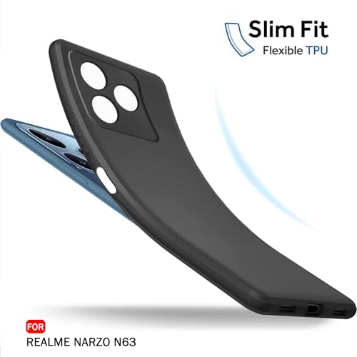 Image of TheGiftKart Sleek Back Cover Case for Realme C63 / Narzo N63 | Slim Fit Protective Design | Ultra Matte Finish | Camera Protection Bump | Soft Back Cover for Realme C63 / Narzo N63 (Silicone, Black)