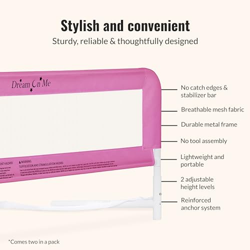 Dream On Me Lightweight Mesh Security Adjustable Bed Rail Double Pack with Breathable Mesh Fabric in Pink, 2 Count (Pack of 1) - image 5