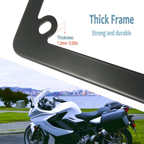 Image of BGGTMO Motorcycle License Plate Frame,Matte Black Stainless Steel Tag Holder for Bike Moto Moped Motorbike Scooter, Cool Metal Bracket with Screws Nuts Caps, 1 Pack
