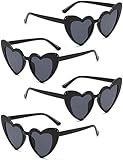 Ricawa 4 Pairs Heart Shaped Sunglasses Trendy Cat Eye Love Heart Sunglasses Vintage Retro Heart Glasses for Women(Black)