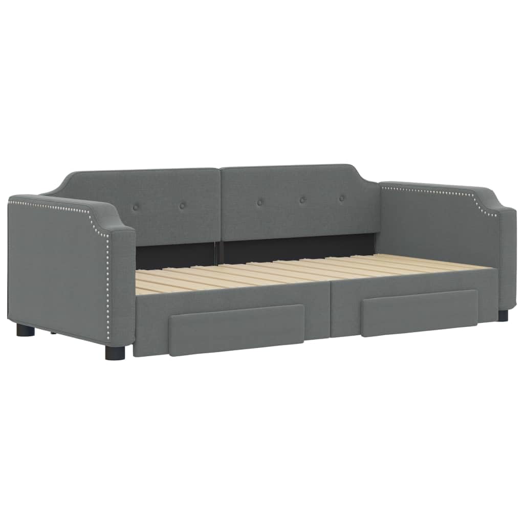 Rozkładane łóżko dzienne, ciemnoszare, 90 x 190 cm, obicie materiałowe, sofa 2 w 1 z 2 szufladami, wytrzymała rama łóżka do pokoju gościnnego, salonu lub sypialni