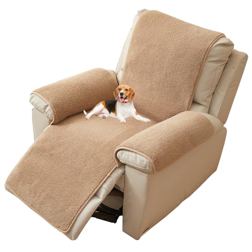 Funda Gruesa de Imitación A Piel para Sillón Reclinable Suave Y Protectora para 1 Asiento para Niños Y Mascotas Antideslizante Y Lavable (Camel 56 × 207 cm)