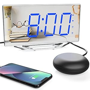 Digitale wekker met vibratie voor diepe slapers, spiegelwekker, sluimerfunctie, dubbel alarm, extra luide wekker met bedshaker, USB-aansluiting, spiegelalarm, led-tafelklok, dimmer 12/24 uur, voor slaapkamer, kantoor