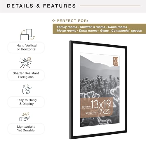 Image of MCS Everline Poster Frame, 17x23 Matted to 13x19, Black | Matted Poster Frame For Photos & Art Prints, 17x23 Inch Outer, 13x19 Inch Picture Window, Black Finish, 1-Pack