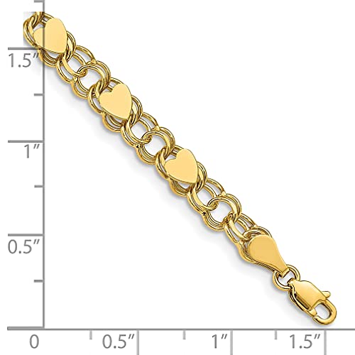 14k Yellow Gold Double Link Heart Charm Bracelet Love Fine Jewelry For Women Gifts For Her - Image 4