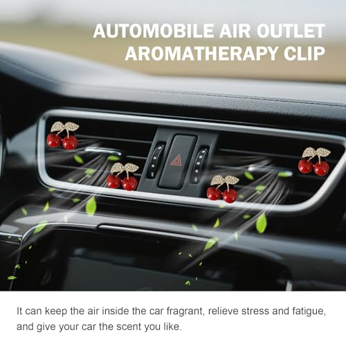Image of Shakas 4 PCS Cherry Car Air Conditioner Vent Ornament, Creative Funny Small Fresh Style Alloy Aromatherapy, Clip-on Mounting Retrofit Accessory, Suitable for Most Cars (Red)