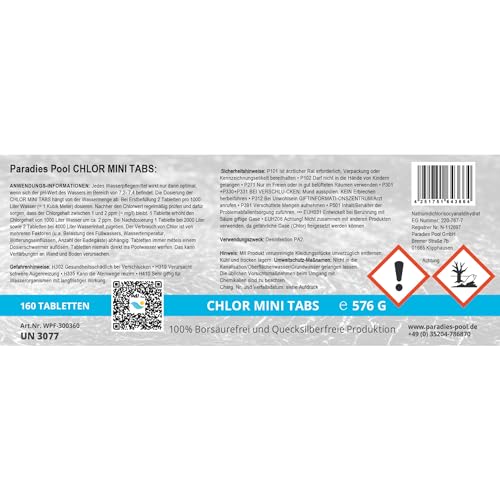 Dosierschwimmer klein 12,5 cm + 2X 576 g Mini Chlortabletten 3,6 g, schnell löslich, MiniPool, Splashpool
