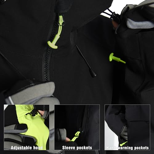 Image of Men's 3-Layer Waterproof Wading Jacket, Fishing & Hiking Foul Weather Gear with Storm Hood & Pockets(Pure Black,XXL)