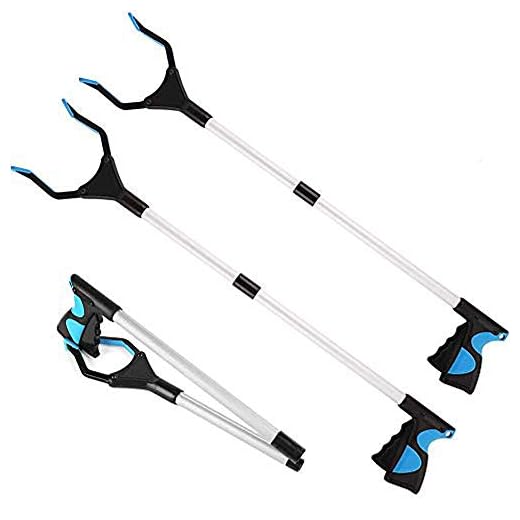 2 Packs - Reacher Grabber Pick Up Tool, 32" Foldable Extender Gripper Tool, Lightweight Long Duty Mobility Aid, Claw Trash Garbage Picker, Long Arm Reaching Claw,Blue