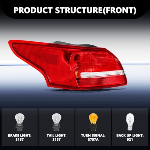 Image of Aosky Halogen Taillight Assembly Fit for 2015 2016 2017 2018 Ford Focus | Sedan Rear Tail Light Brake Signal Lamp with Bulbs Left Driver Side&Right Passenger Side