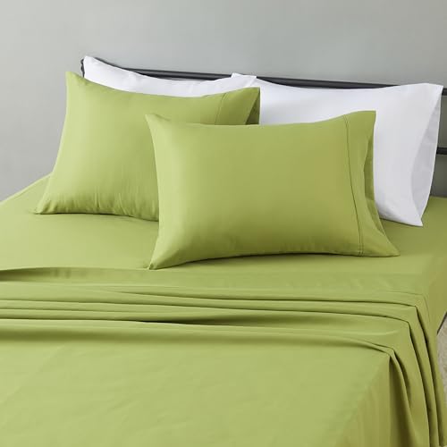 Image of Amazon Basics Lightweight Super Soft Breathable Microfiber 4-Piece Bed Sheet Set, Queen, Oliver Light, Solid
