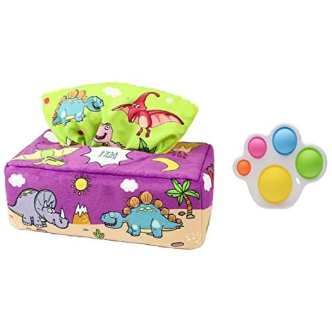 XX-UV Magic Tissue Box Baby Toy High Contrast Crinkle Montessori Square Sensory Toys for Babies 0-36 Months, Soft Stuffed Learning Toy Juggling Rainbow Dance Scarves (A) Cover