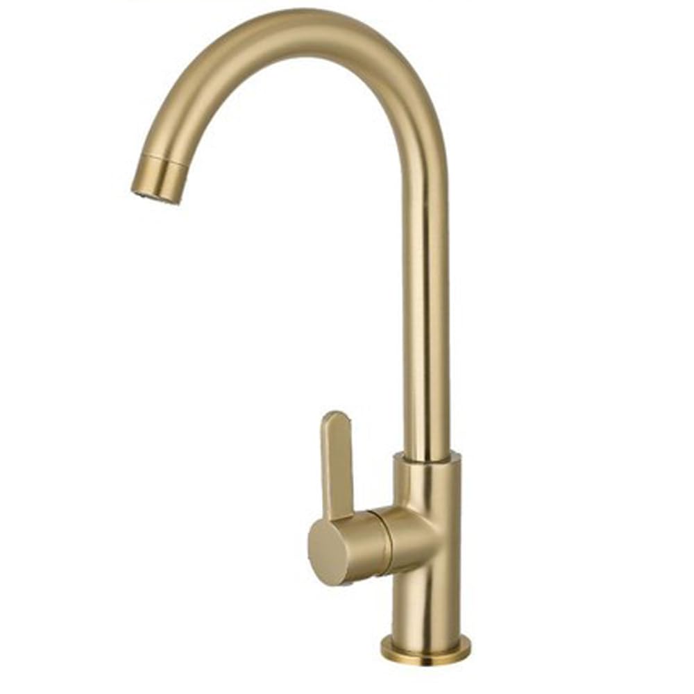 Vetrineinrete® Rubinetto oro satinato per lavello da cucina a canna alta curva miscelatore per lavandino a una e due vasche orientabile