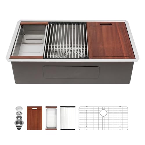 Comparison: Best Gauge For Kitchen Sink 11 Sarlai 32 Inch Undermount Sink Stainless Steel Undermount Kitchen Sinks Workstation Single Bowl 16 Gauge Under Counter Kitchen Sink Basin 32x19x10 Inch