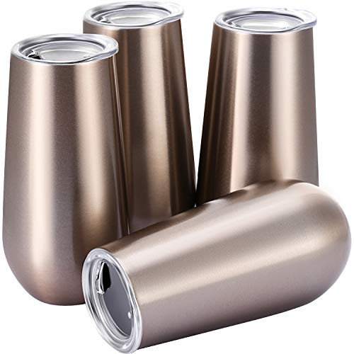 Skylety 4 Pack Stemless Double-insulated Wine Tumbler Champagne Flutes, 6 OZ Reusable Cocktail