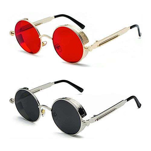 Image of PROUDDEMON Retro Gothic Steampunk Sunglasses for Women Men Round Lens Metal Frame