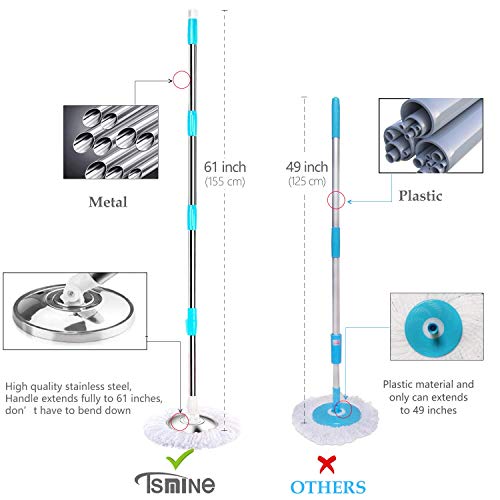 Tsmine Spin Mop Bucket System Stainless Steel Deluxe 360 Spinning Mop Bucket Floor Cleaning System with 6 Microfiber… - Image 6