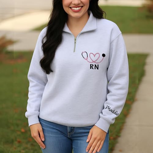GODMERCH Personalized Nurse Quarter Zip Sweatshirt, Custom Embroidered Nursing Sweater, Registered Nurse Quarter Zip Shirt, Nurse School Gift, Custom Embroidered Hoodies 4 Multi3