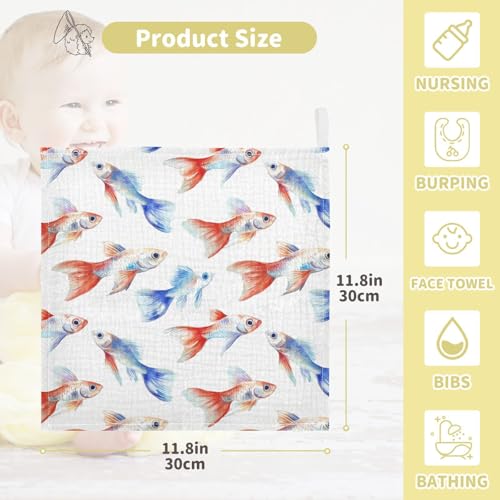 vvfelixl Baby Muslin Washcloths Beautiful Guppy Baby Burp Cloths Cotton Babys Face Towel for Newborn Infants Boys Girls Soft and Absorbent 11.8 X 11.8 in, 3 Pack4