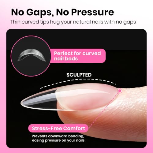Image of Beetles Gel Nail Tips Almond Shape Medium Curve-EX, 640pcs 16 Sizes, Etch-X Half Matte Full Cover Soft Acrylic False Nail Tips Easy DIY Press on Nail Extension Art Salon for Curved & Natural Nail Beds