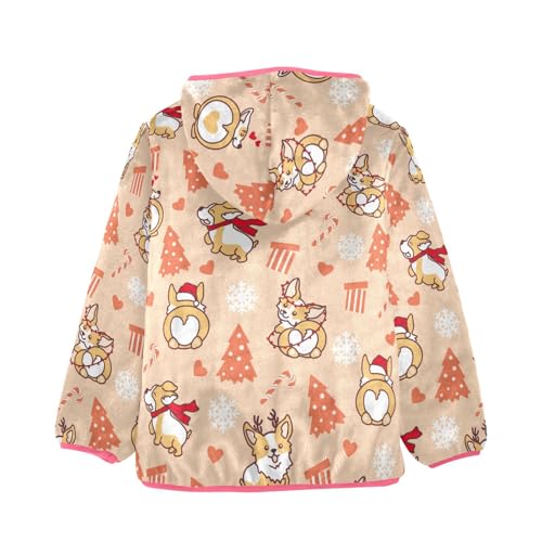 OTVEE Merry Christmas Corgi Dogs Kids Hoodie Jacket Fall Spring Full Zip Warm Outwear Coat2
