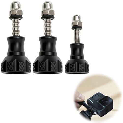 Sariputa Lot de 3 vis en aluminium pour caméra de sport, vis en alliage d'aluminium et clé compatibles avec GoPro Hero et autres caméras d'action (noir)