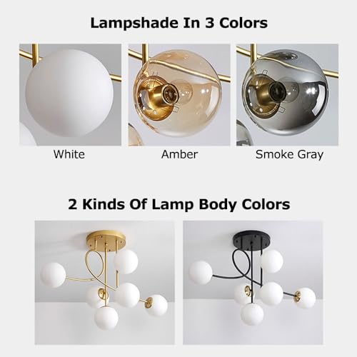 Globe en Verre et Structure 6 Lumières pour un Éclairage Chic E27 - 2