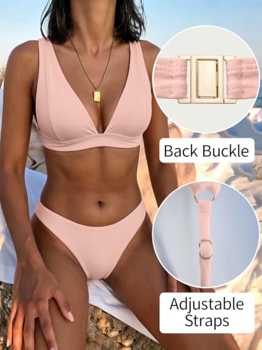 Image of Bathing Suits for Women Deep V Neck Sexy Two Piece Bikini Sets for Women Thong Halter Cheeky Swimsuit