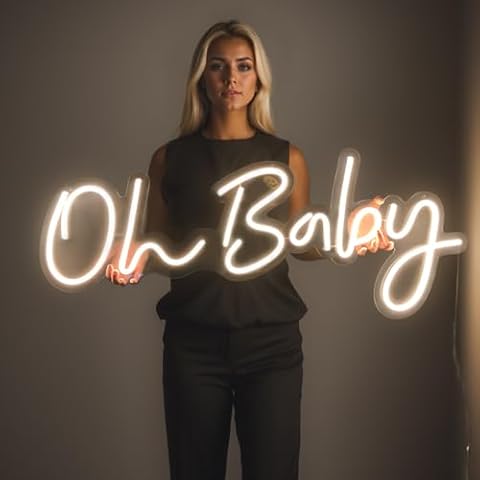 DIVATLA 38"x15" Super Large Oh Baby Neon Sign for Baby Shower Backdrop, Oh Baby Led Signs Dimmable Light Up Sign for Gender Reveal, Wedding, Birthday Party Bedroom Wall Decor Cover