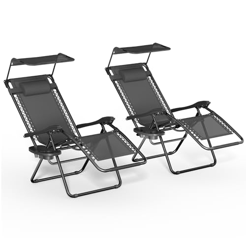 Magshion Set of 2 Outdoor Zero Gravity Chair Reclining Lounger with Sun Shade and Mesh Back, Cup Holder & Side Table, Support 300lbs, Black